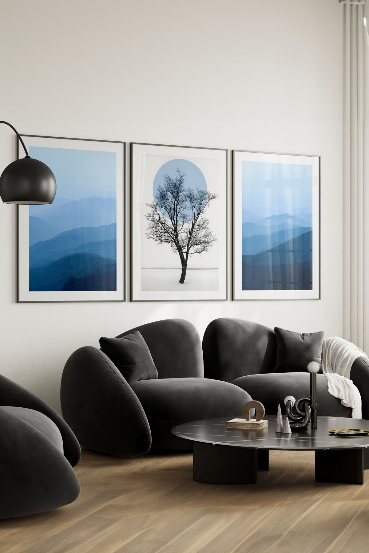 Home 3'lü Sükunet Dağları Poster Seti, Oturma Odası Dekoru, Salon Dekoru, Mutfak Dekoru, Çerçevesiz