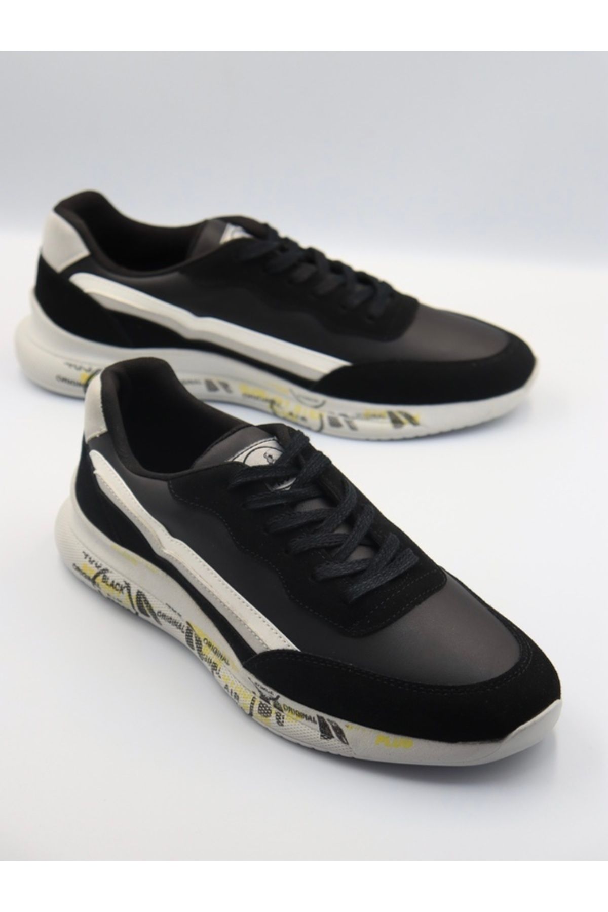 Krest Erkek Sneaker Siyah Beyaz Şeritli Ayakkabı