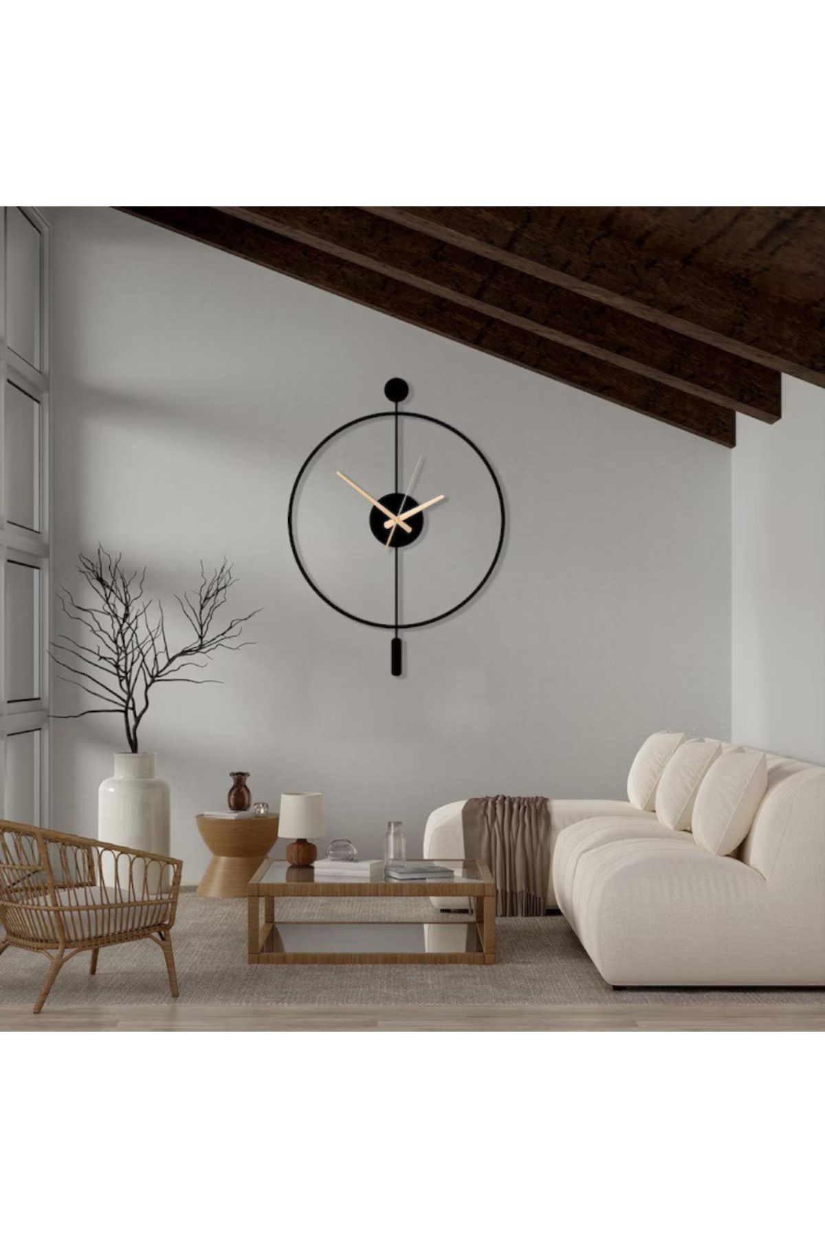 Create Handle Minimalist Siyah Çelik Duvar Saati – 49x38cm Sessiz Quartz Mekanizma | Çizilmez Elektrostatik Boyalı