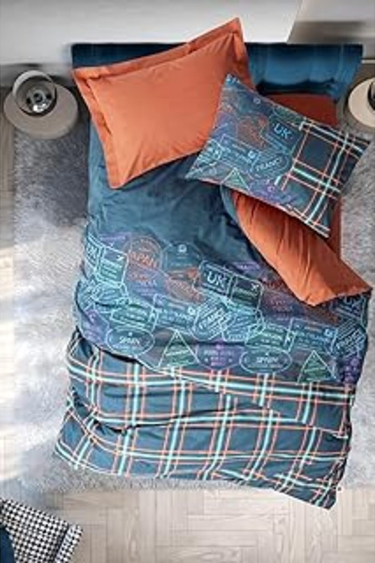Qedii Cotton Box Genç Odası Tek Kişilik Lastikli Çarşaflı Nevresim Takımı Pleds Tarçın