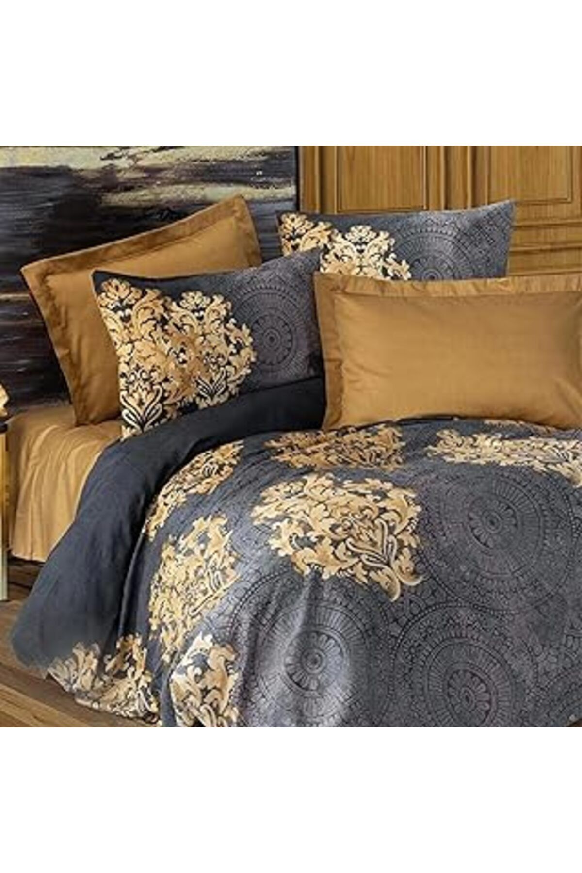 Qedii Cotton Box Saten Çift Kişilik Nevresim Takımı Jadira Bej