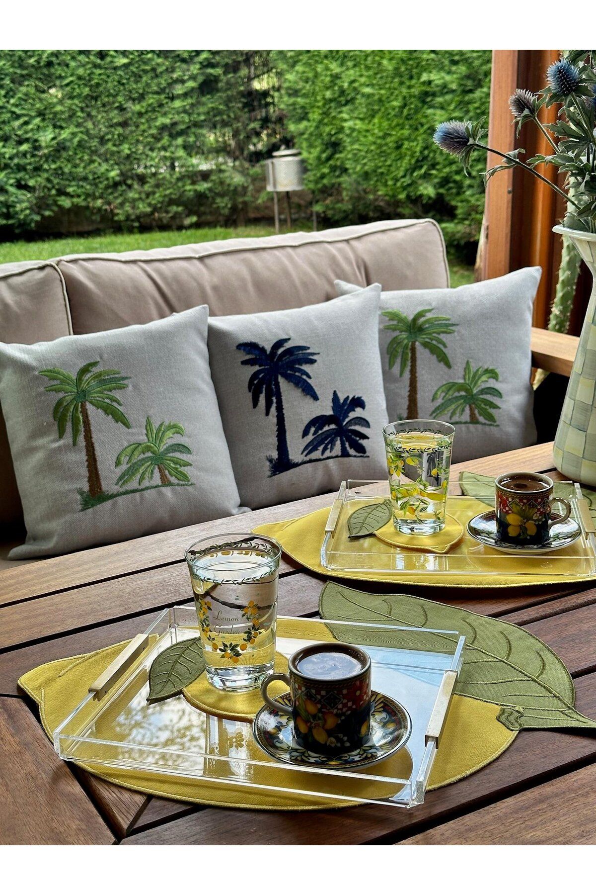 ref crea Palmiye Deneli Kırlent Kılıfı Yeşil