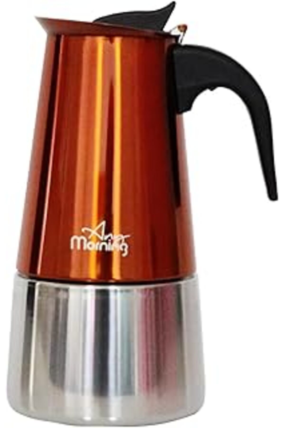 Mu Art Ahşap Any Morning Fe001-6 Espresso Kahve Makinesi Paslanmaz Çelik İndüksiyonlu Moka Pot 300 Ml Bakır