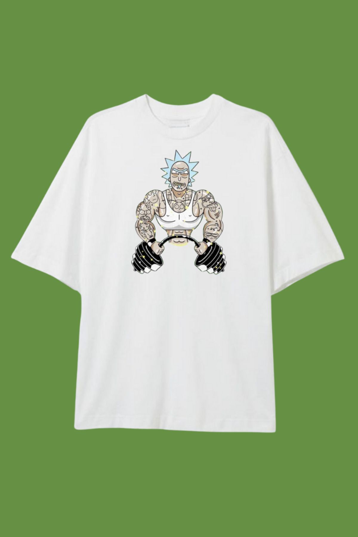 Dupe Design Rick Gym Baskılı Oversize Beyaz T-shirt