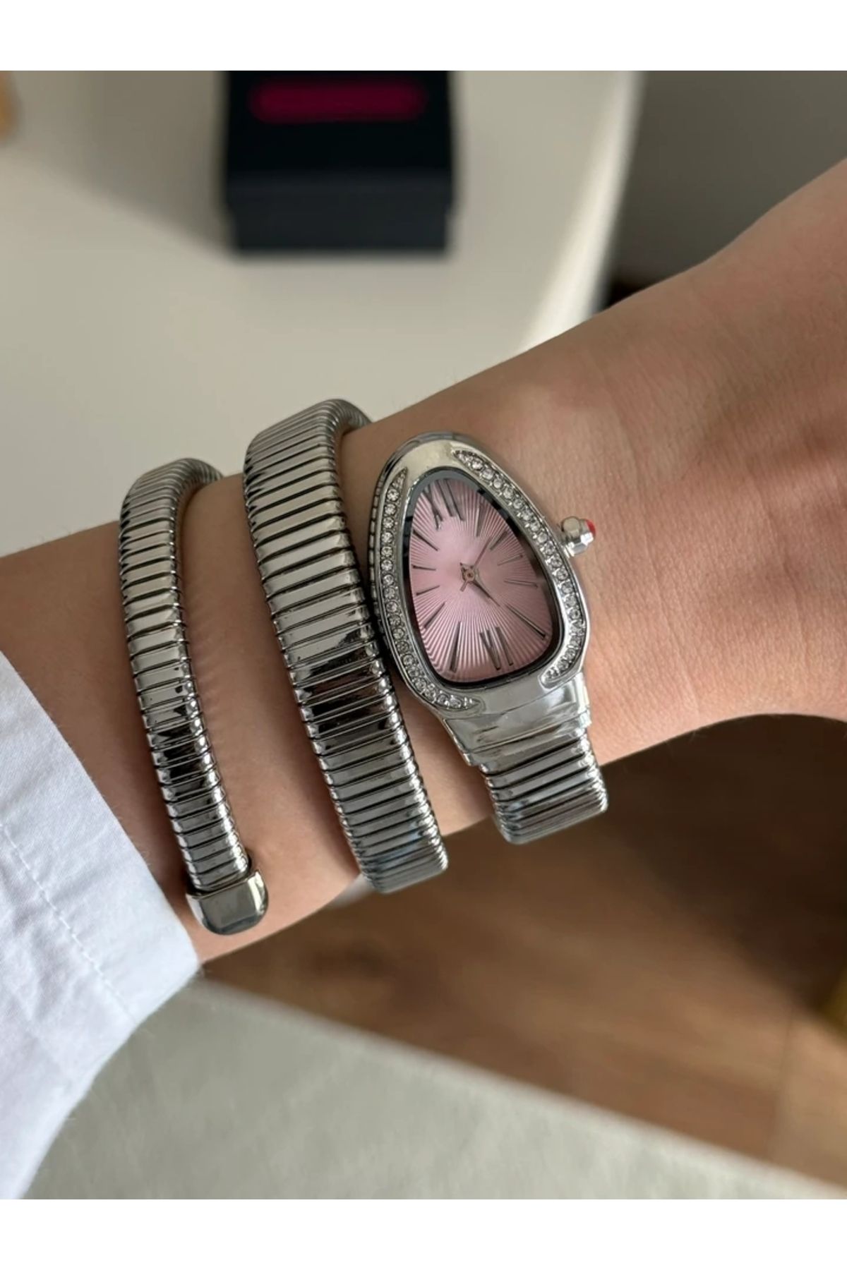 RoseandRoses Snake Sarmal Model Yeni Sezon Kadın Kol Saati Gümüş (Pembe Kadran)