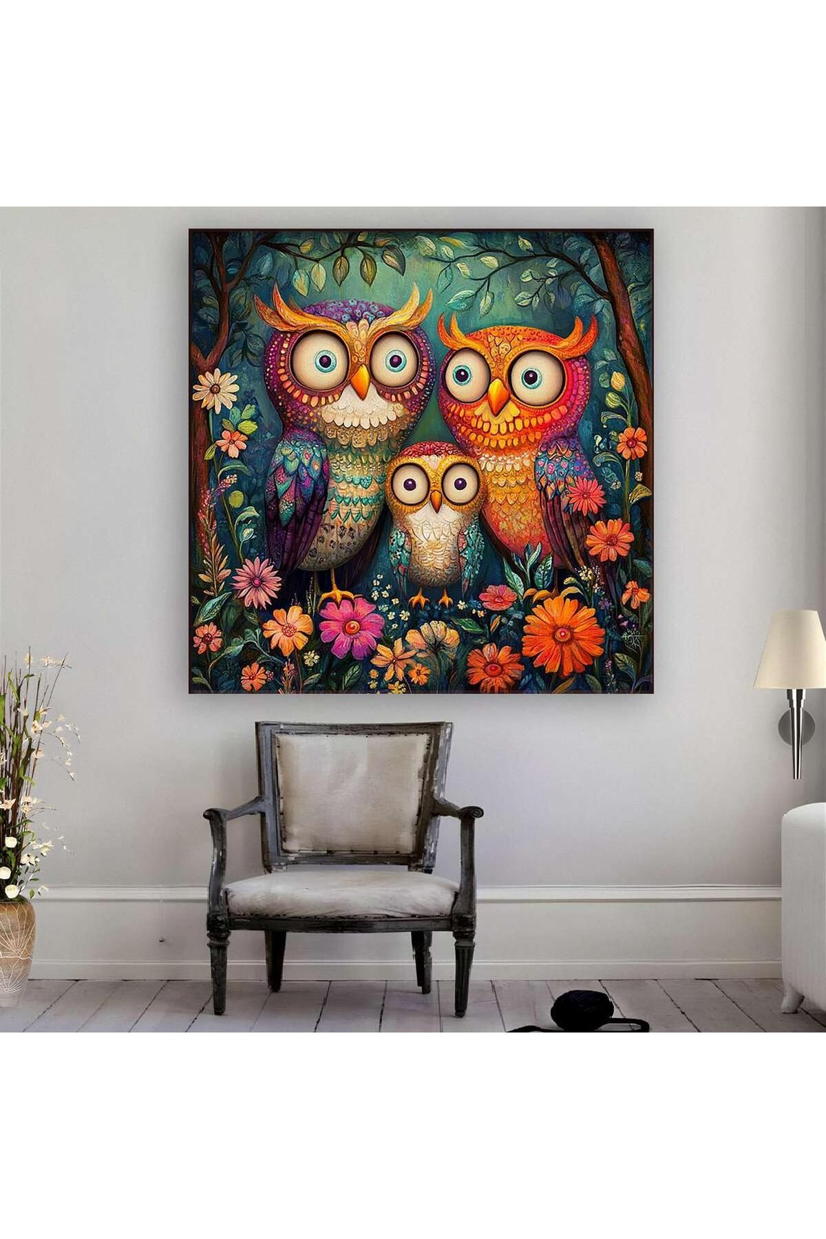 Ritmo Canvas Baykuş Ailesi Kanvas Tablo