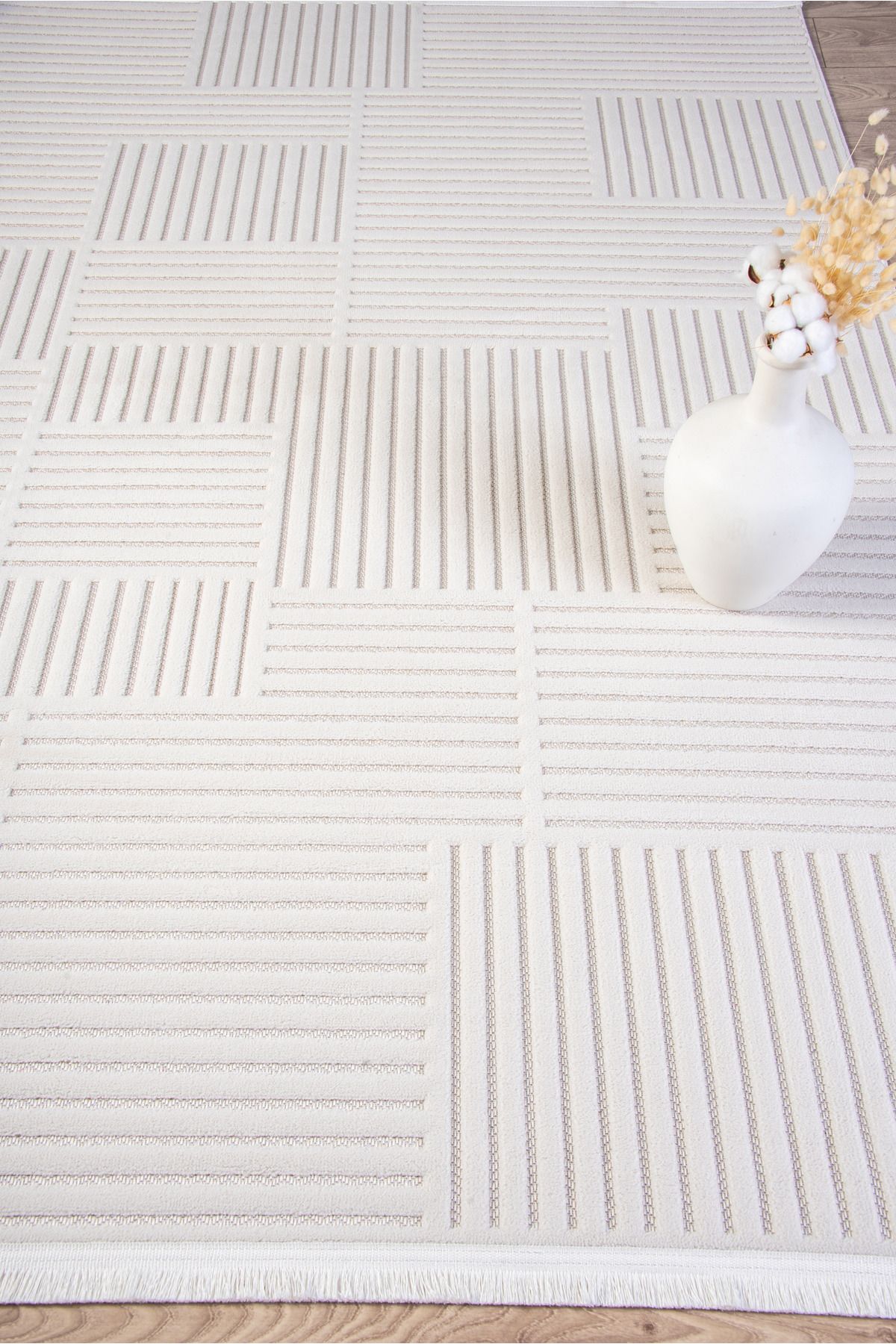 Casa Deluxe Home Sisal Modern Desen Düz Saçaklı Dokuma İskandinav Yazlık Tarzı Genç Odası Salon Koridor Halısı Krem