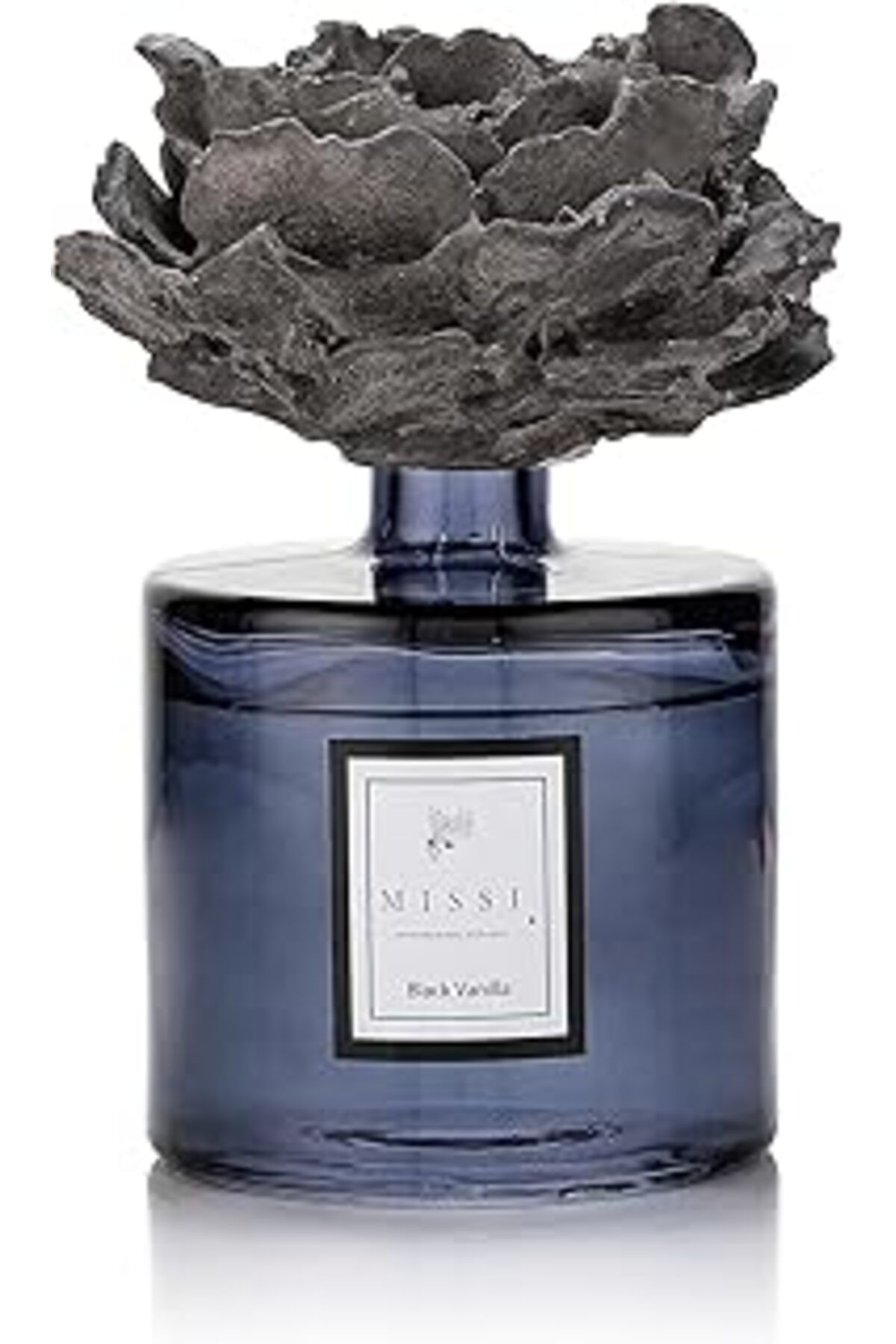 Mu Art Ahşap 500 ml Siyah Silindir Şişe Black Vanilya Kokulu Gül Taşlı Oda Kokusu