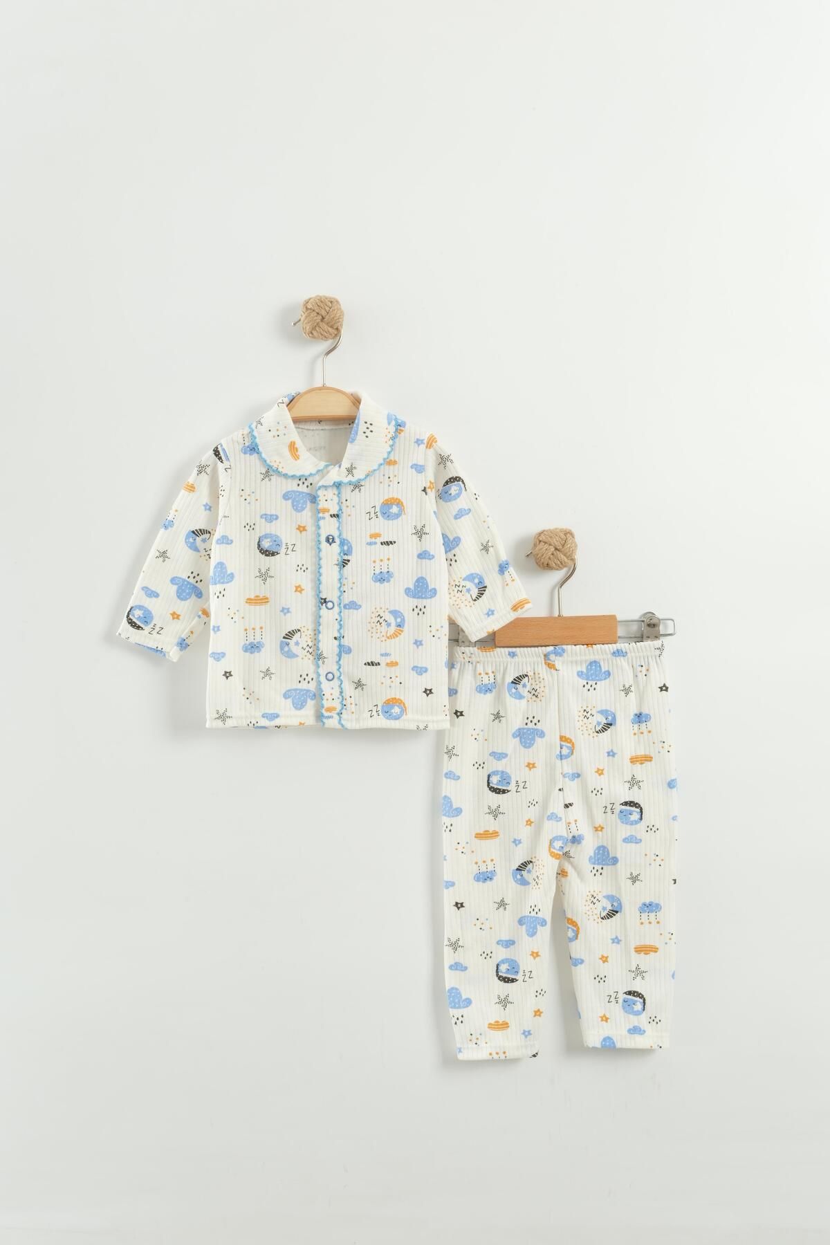Baby Wings Bulut ve Ay Baskılı Bebek Pijama Takım Unisex