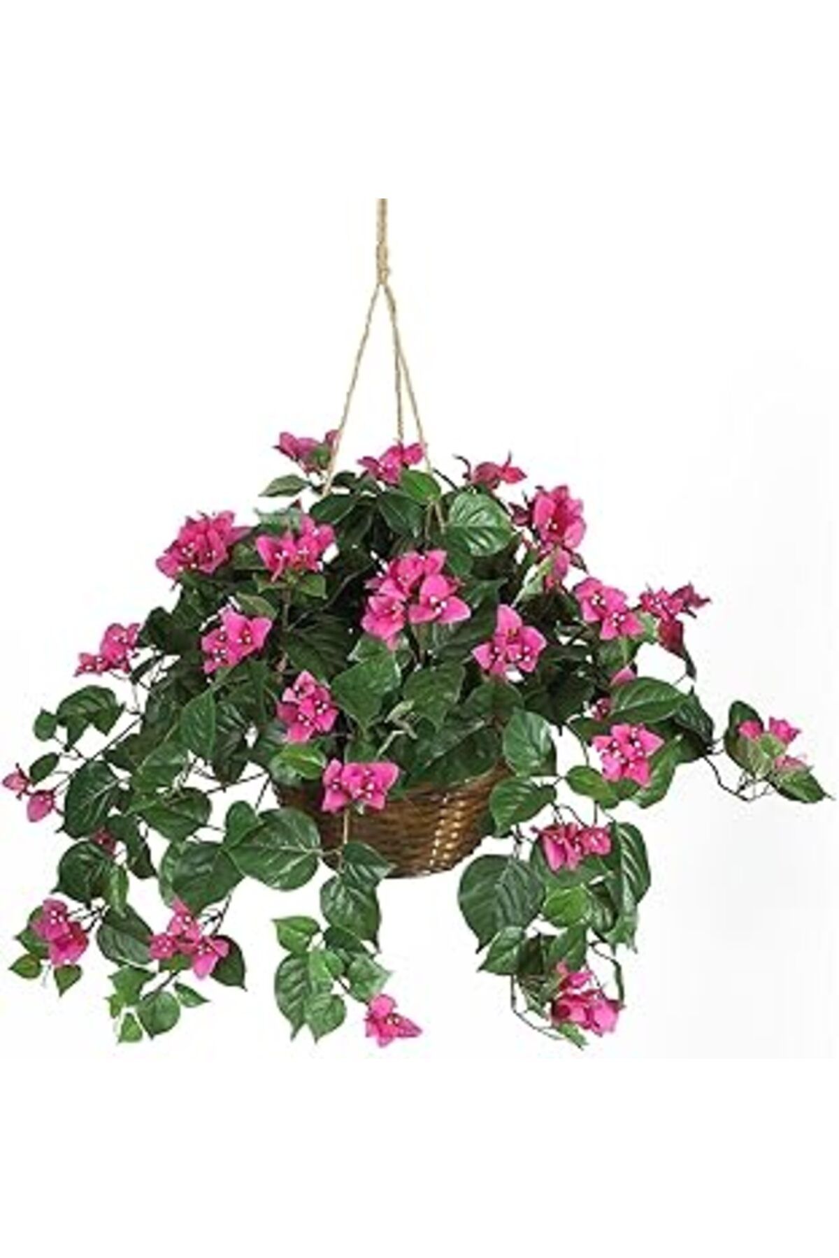 Qedii Nearly Natural Begonvil Sepeti Ipek 1 Yapay Asılı Bitki, 32 X 32 X 24, Yeşil, Pembe