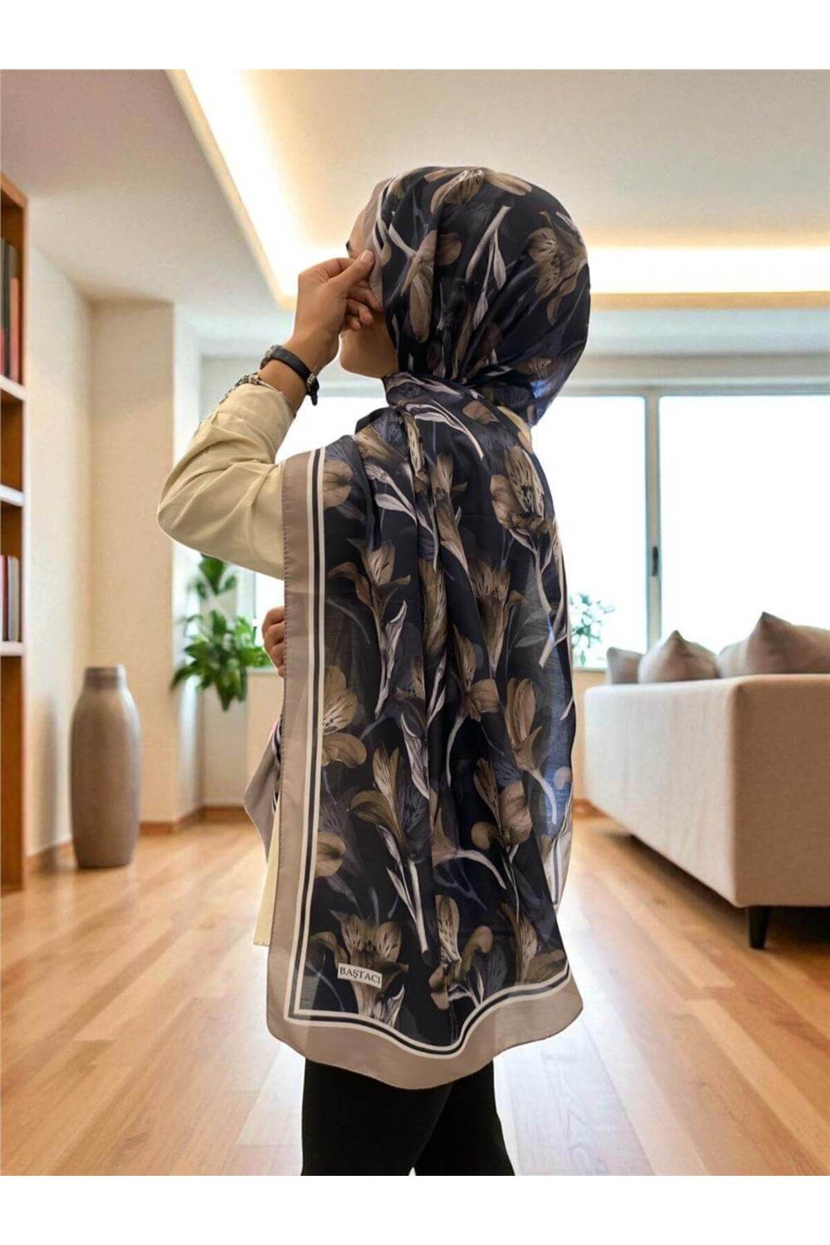 Baştacı BAŞTACI PAMUK ÇİÇEK VİZON ŞAL