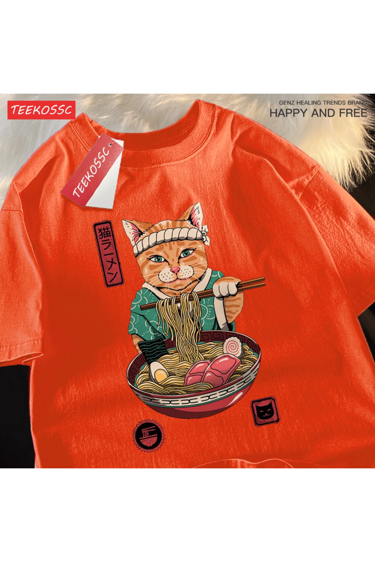 StartMore Y2k Vintage Tişört Tee Japon Harajuku yeme erişte kedi