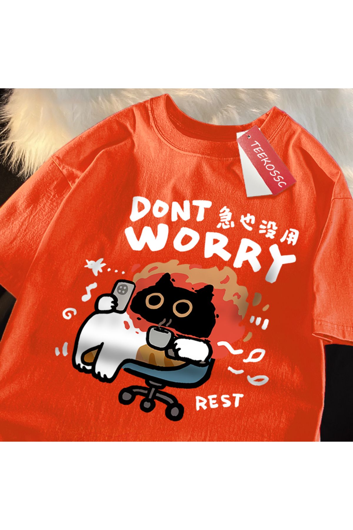 StartMore Y2k Vintage Tişört Tee Endişelenmeyin eğlenceli kedi baskı japon tarz