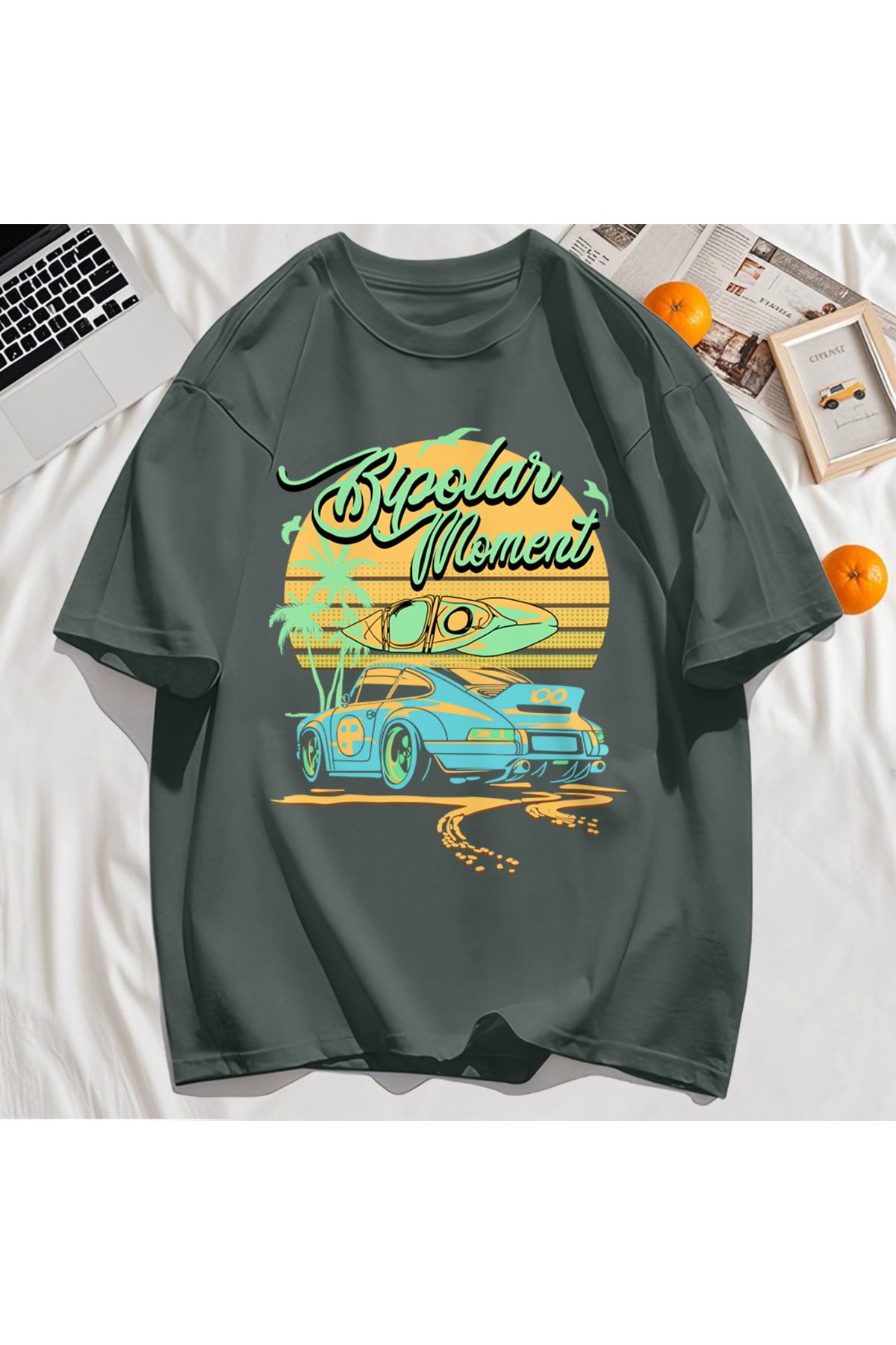 StartMore Y2k Vintage Tişört Tee Hindistan cevizi Ağacı Araba Yaratıcı Mektup Baskı