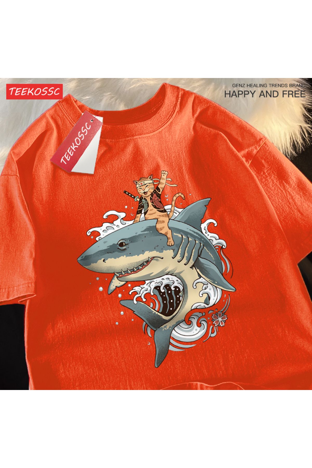 StartMore Y2k Vintage Tişört Tee Japon Harajuku sürme köpekbalığı kedi