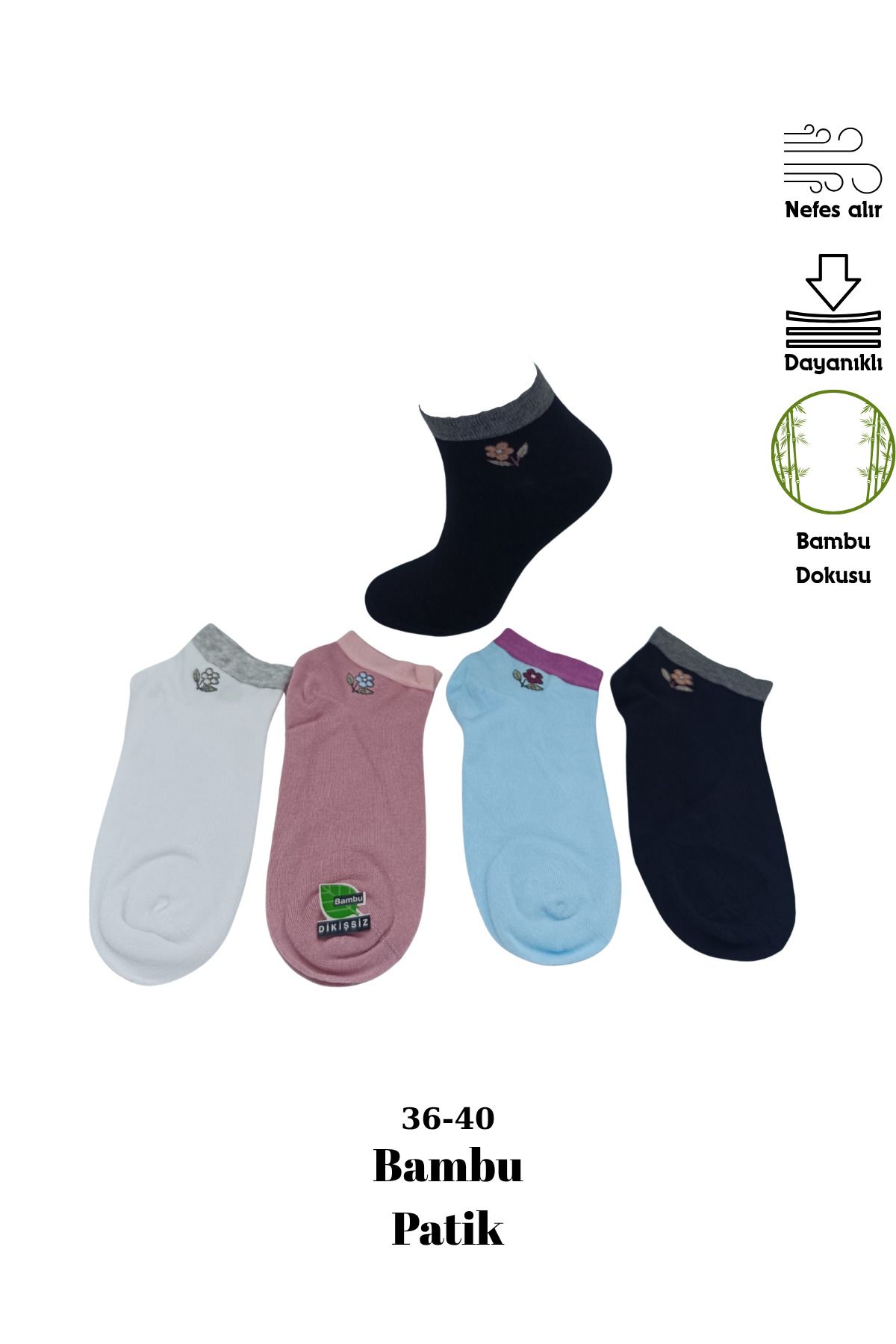 stellare Premium Dikişsiz Çiçekli Bambu Süper Patik Çorap 4 Çift