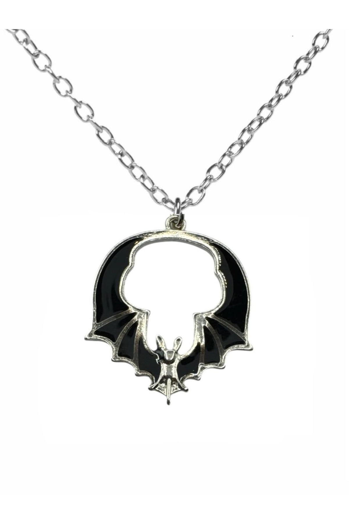Herşey Nota Gothic Sharp Bat Figürlü Siyah Zincirli Unisex Kolye – Karanlık Gücün ve Özgürlüğün Sembolü