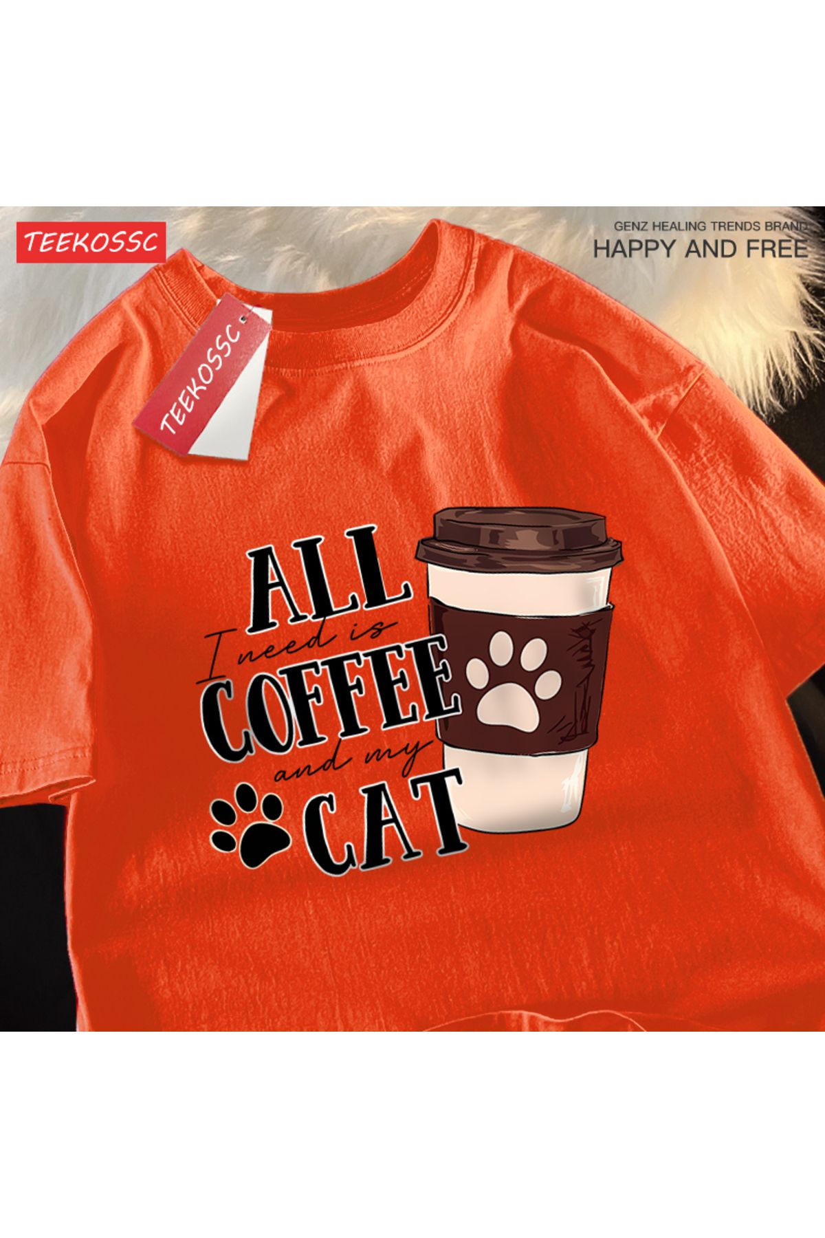 StartMore Y2k Vintage Tişört Tee Tüm kahve kedi