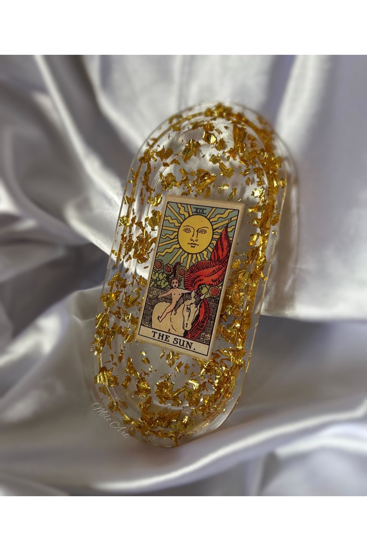 Milo Art The Sun Güneş Tarot Kartı Temalı Altın Varaklı Takı Tabağı Mum Altlığı Organizer Dekoratif Obje