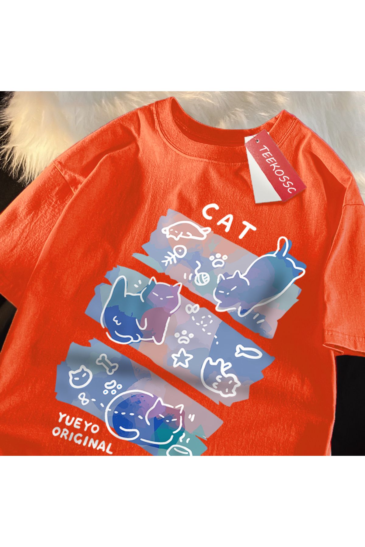 StartMore Y2k Vintage Tişört Tee Eğlenceli Yaramaz Kedi Baskı Japon Tarzı