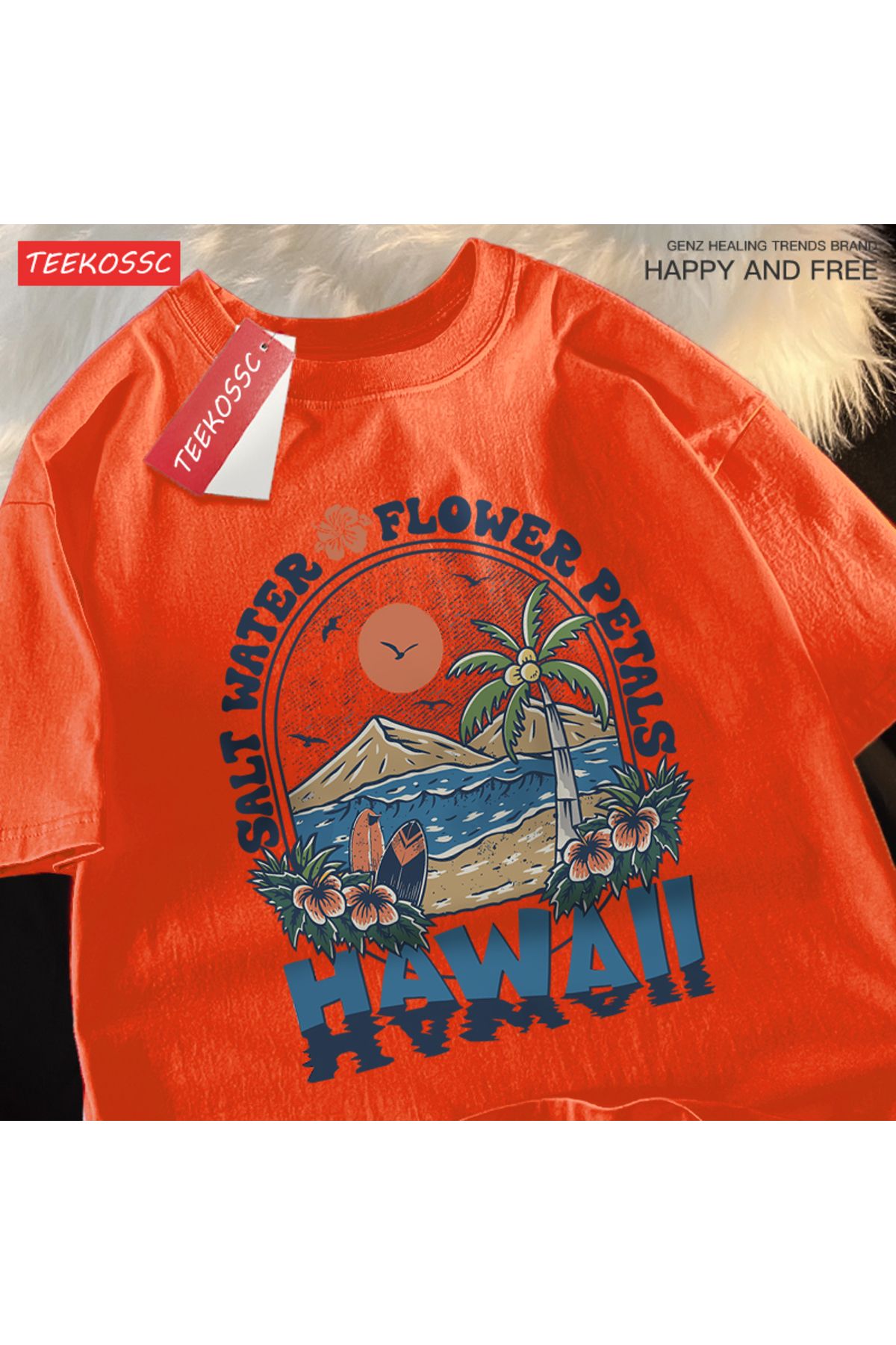 StartMore Y2k Vintage Tişört Tee Tuzlu su çiçek yaprakları Hawaii