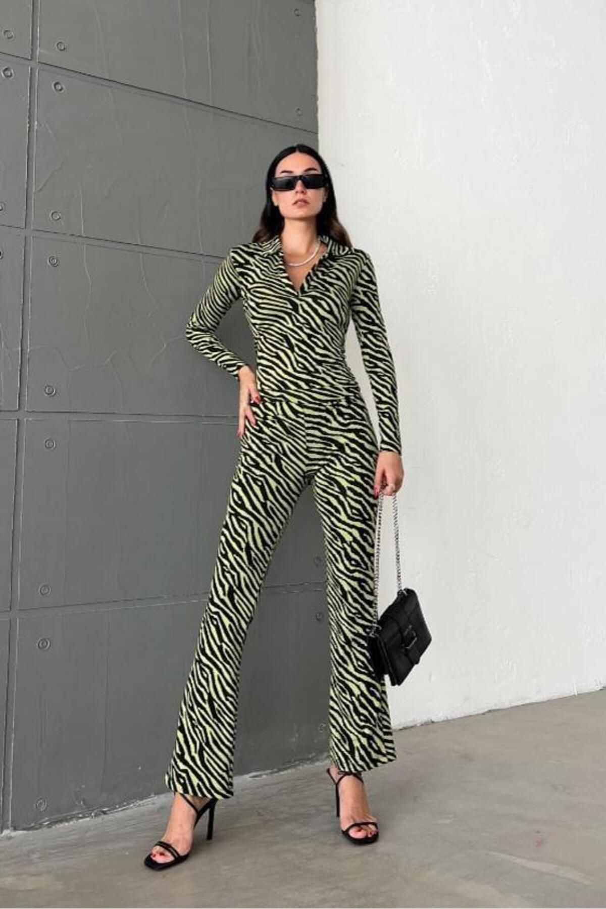 WeShaya Kadın MULTI Polo Yaka Polyester Desenli Dokuma Takım