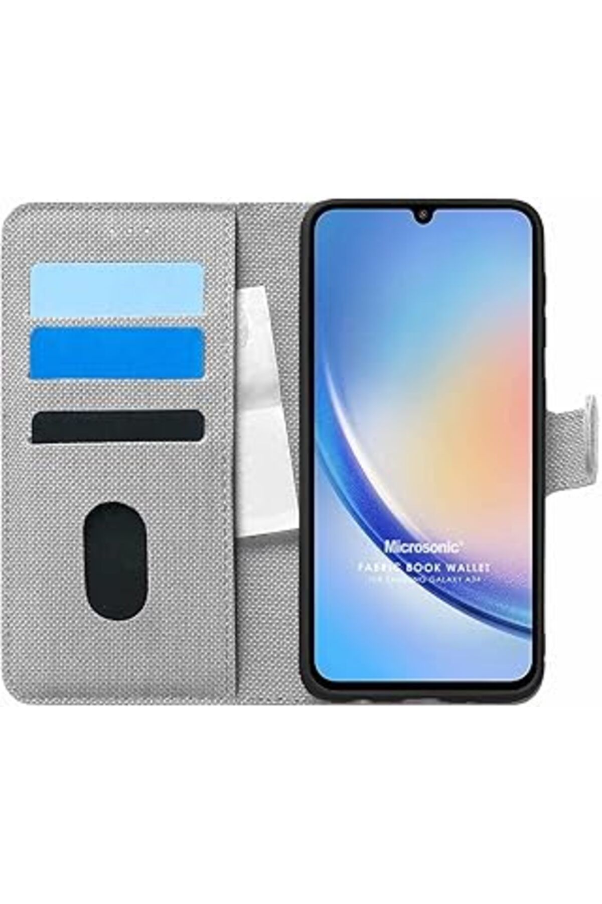 Qedii Microsonic Galaxy A34 Kılıf Fabric Book Wallet Gri [Galaxy A34 Ile Uyumlu Kılıf - Gri]