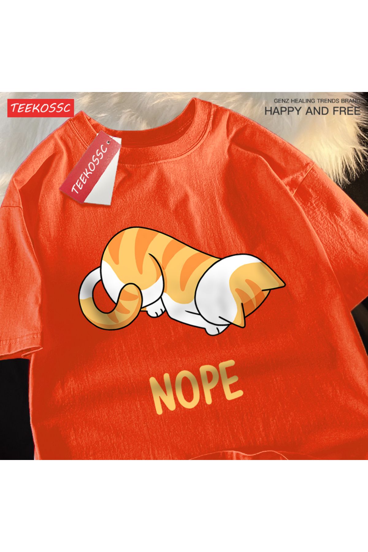 StartMore Y2k Vintage Tişört Tee Küçük turuncu kedi başını yay ve reddediyor