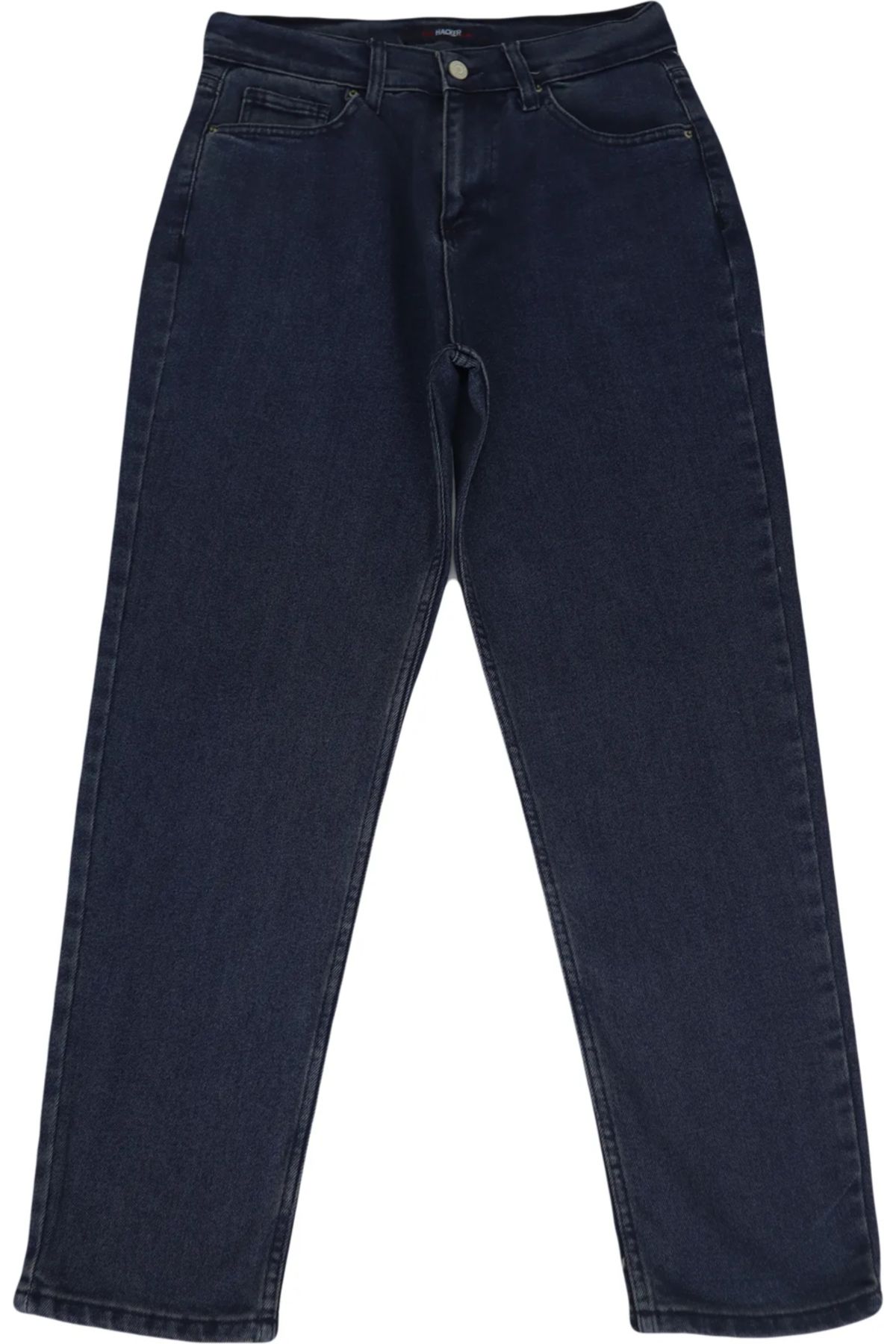 HACKER DENIM DMC TEKSTİL Kadın Lacivert Yüksek Bel Rahat Kesim Boru Paça Boyfriend Jean Pantolon