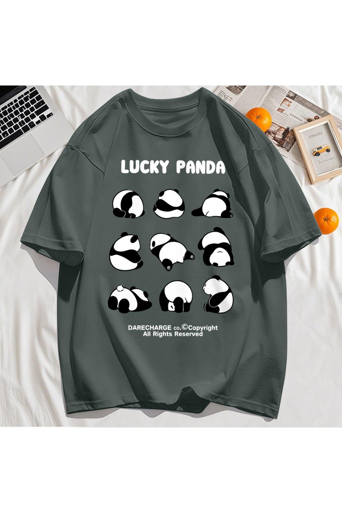 StartMore Y2k Vintage Tişört Tee Şanslı Panda Tüm Sağ Rezerve Desen