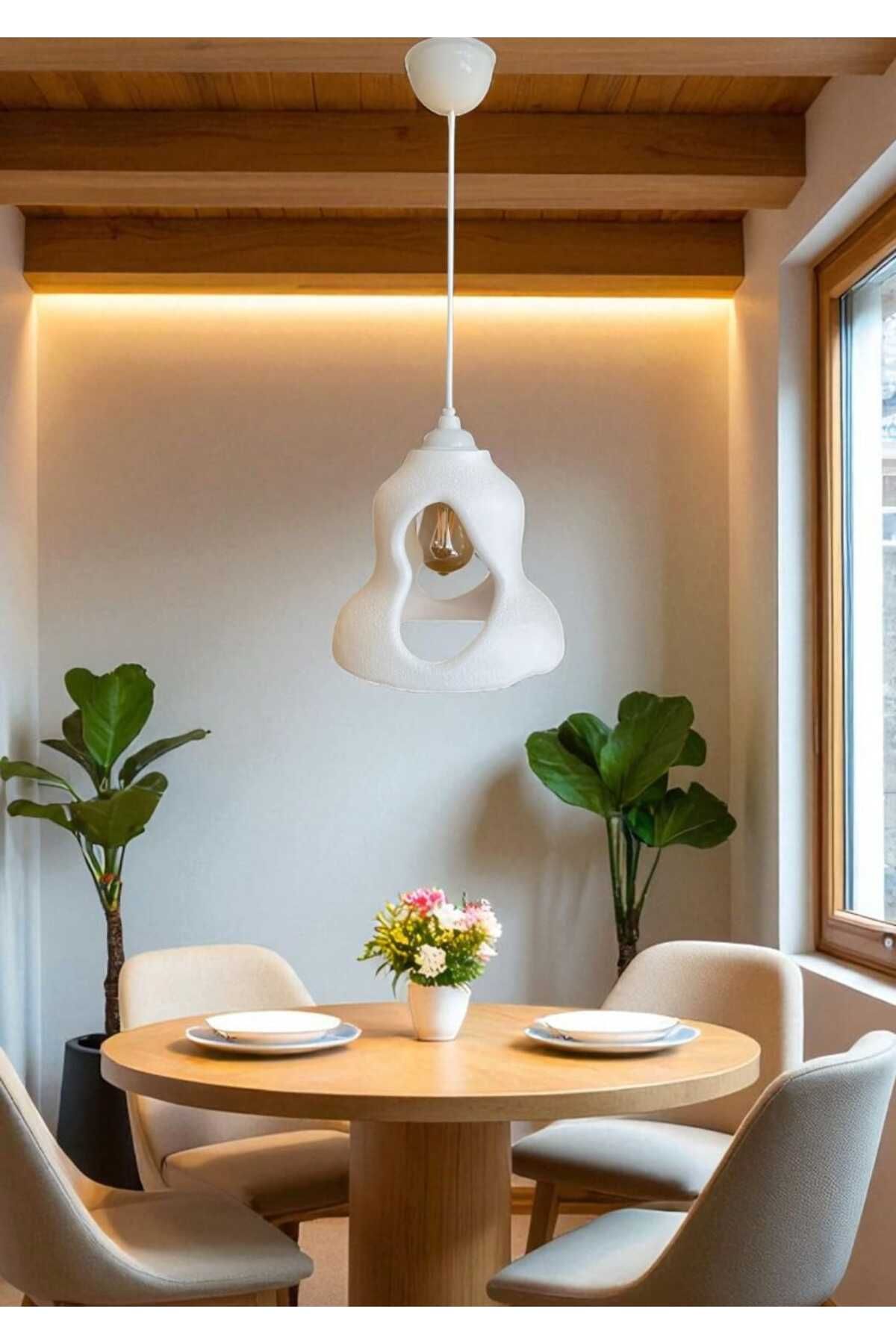 Dropcek eticaret Dekoratif Beyaz Minimal Tasarım, Rustik & İskandinav Stil Bohem Sarkıt Avize (Rustik Lamba Hediye)