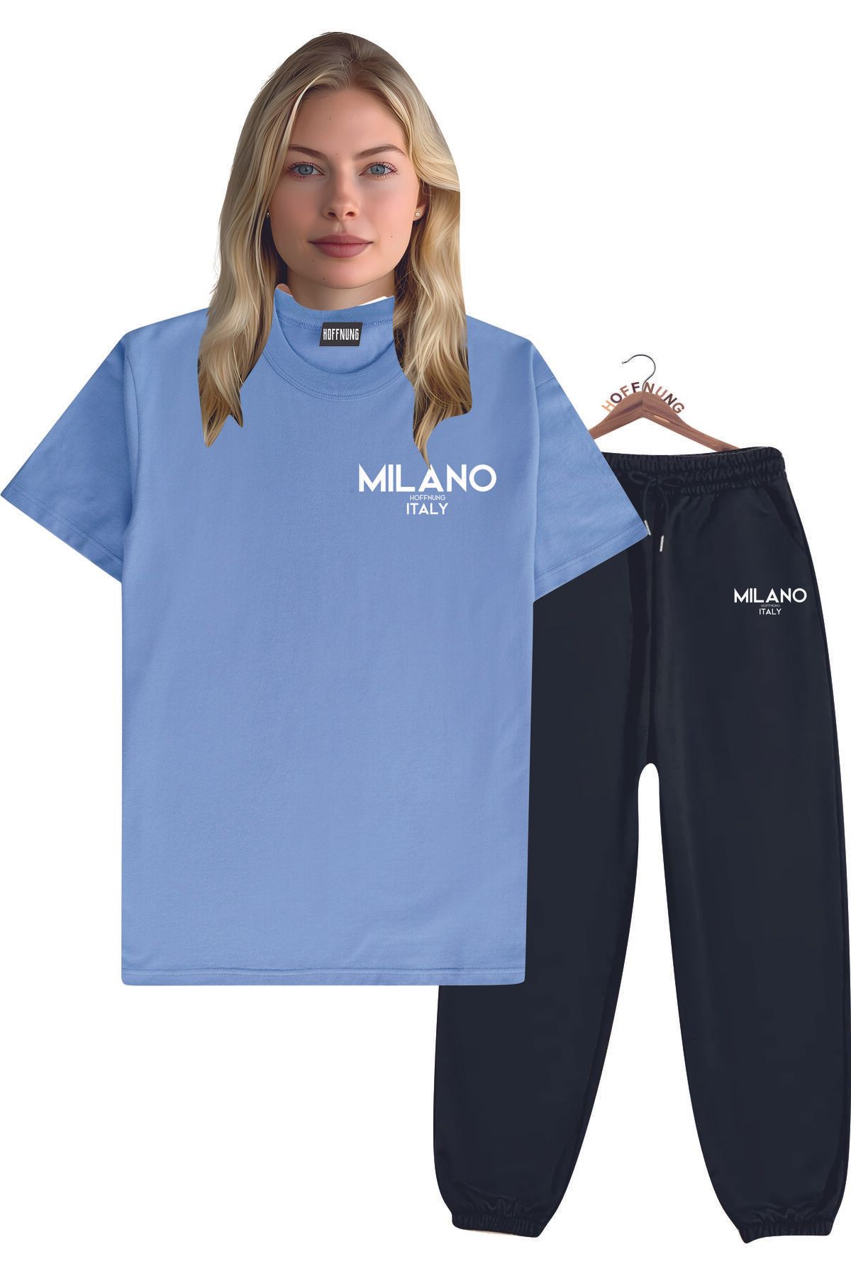 HOFFNUNG Unisex Erkek/Kadın Bisiklet Yaka MILANO ITALY baskılı Alt Üst eşofman Takım