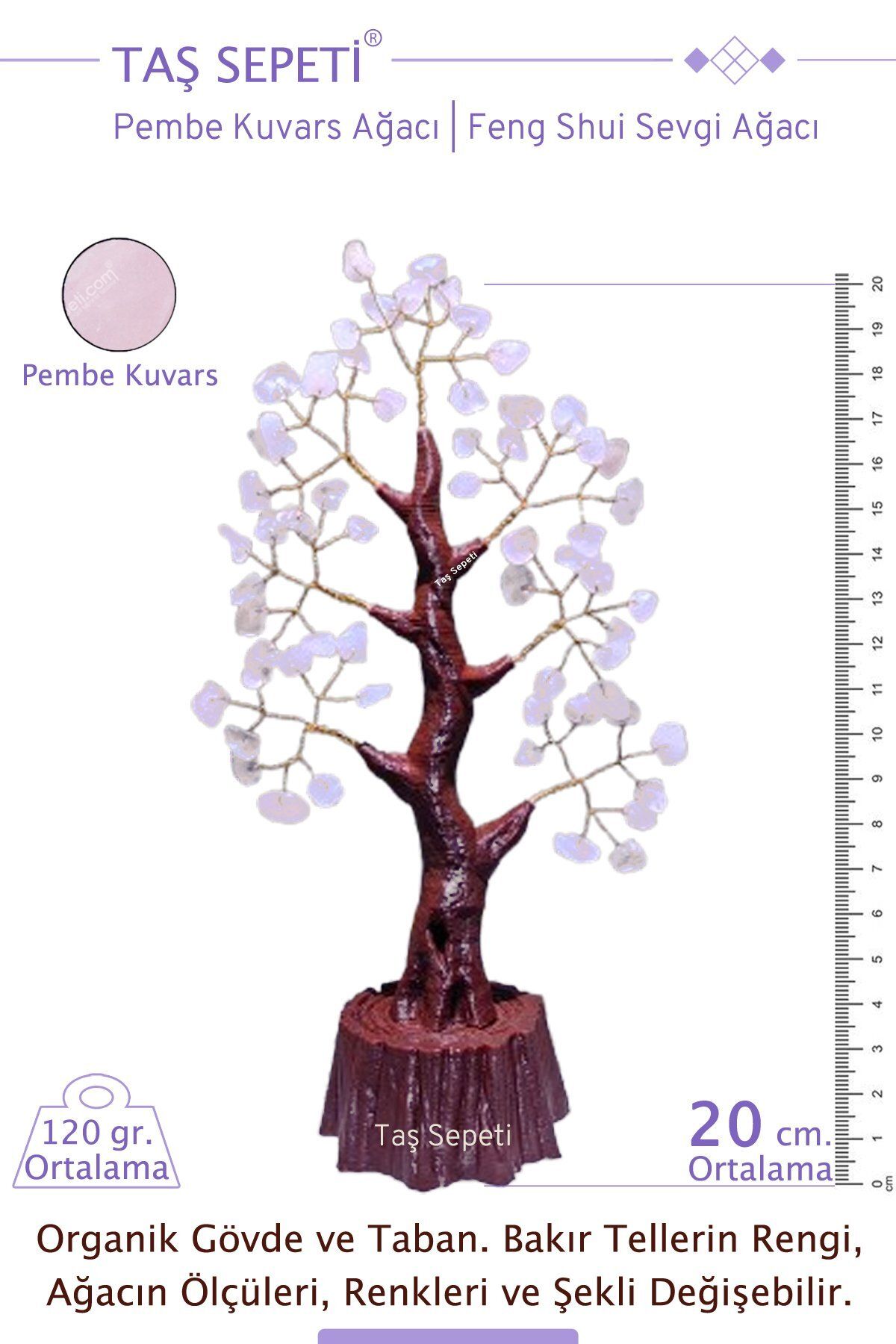 TAŞ SEPETİ Pembe Kuvars Feng Shui Ağacı Huzur Pozitif Enerji Kristal Hayat Ağacı Dekoratif Özel Hediye 20cm