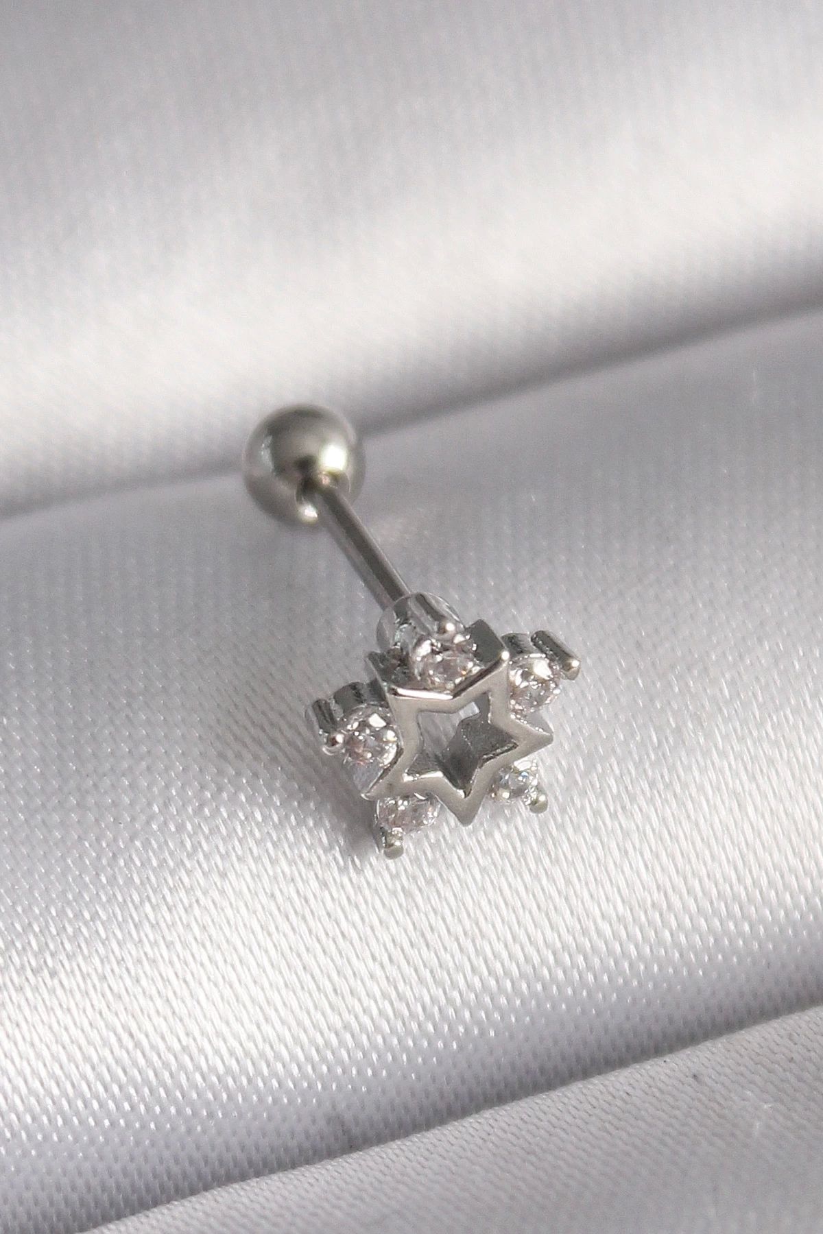 shopwave 316L Çelik Gümüş Renk Zirkon Taşlı Yıldız Model Tragus Piercing