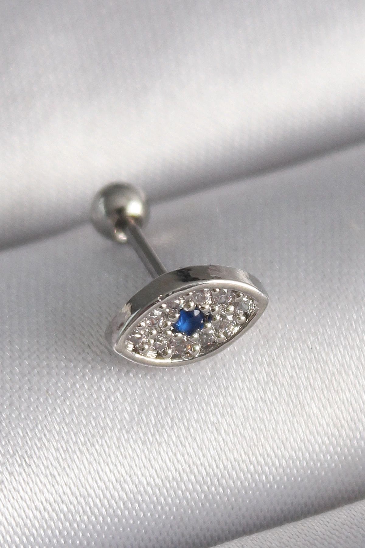 shopwave 316L Çelik Gümüş Renk Zirkon Taşlı Göz Tragus Piercing