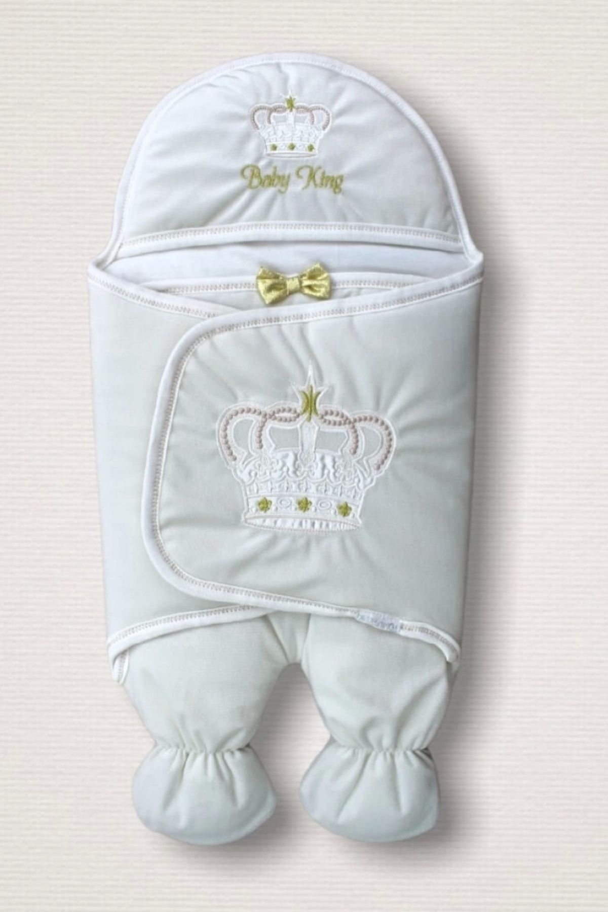 shopwave Yenidoğan King Baby Taç Nakışlı Ayaklı Erkek Bebek Kundak