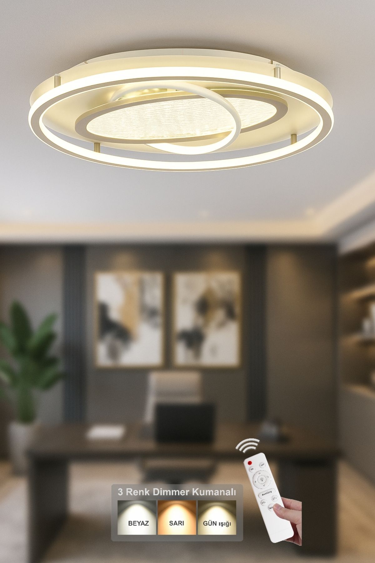 Avizemoda Tolya 45 cm Daire 3 Renk Ledli (Sarı-Beyaz-Gün Işığı) Kumandalı Modern Akrilik Plafonyer Armatür