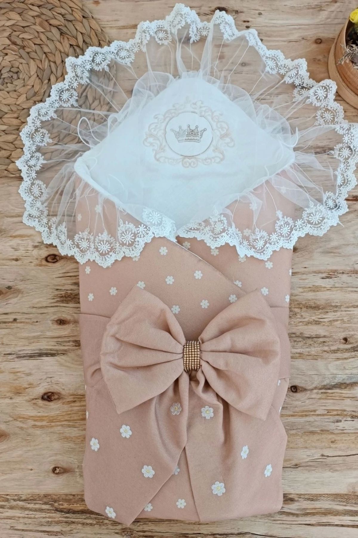 shopwave Yenidoğan Papatya Desenli Trilüks Unisex Kundak Bebek Battaniyesi