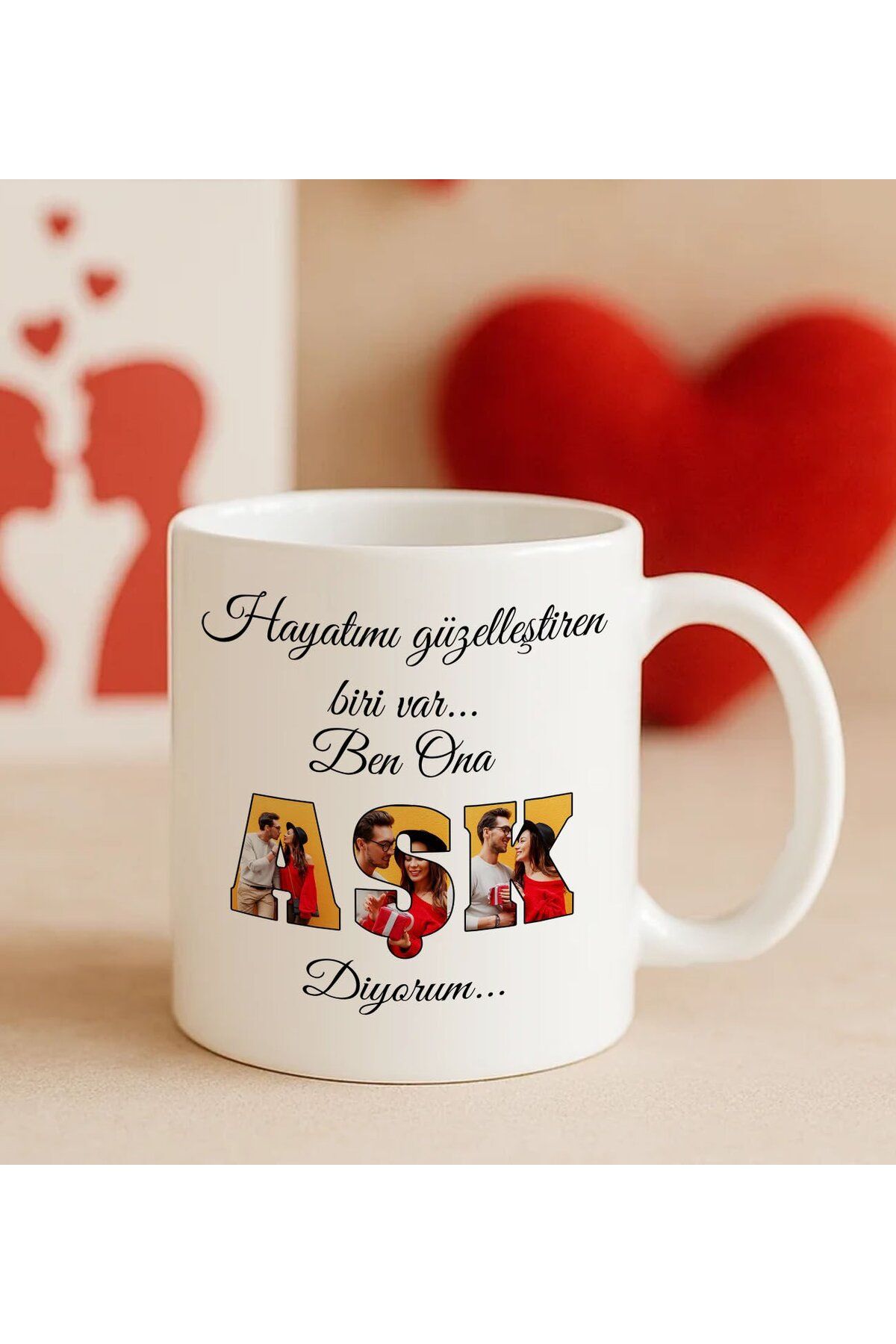 Bk Gift Kişiye Özel Fotoğraflı Aşk Tasarımlı Beyaz Kupa Bardak-3, Arkadaşa Hediye, Sevgiliye Hediye,