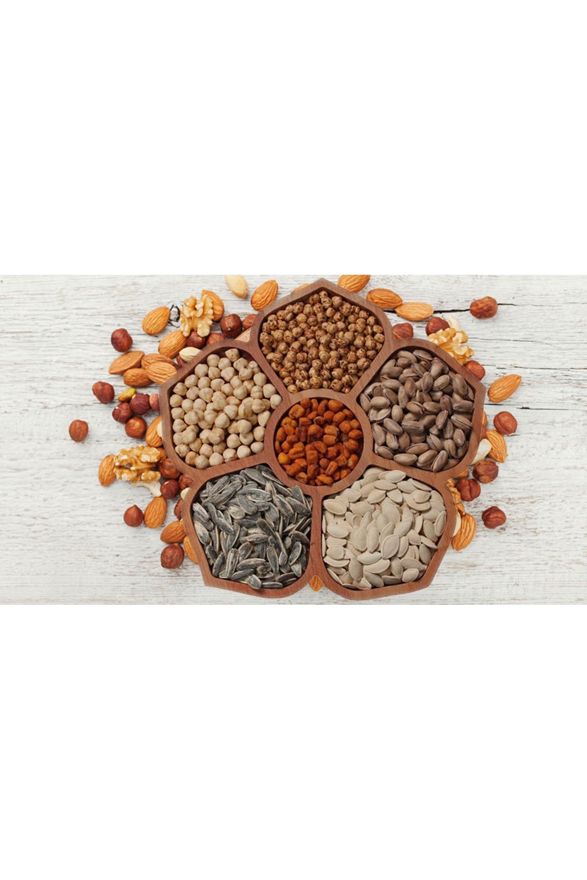 nicefrog Fagus Ahşap Papatya Çerezlik – 30x30 cm | 6 Bölmeli Şık Sunum Tabağı