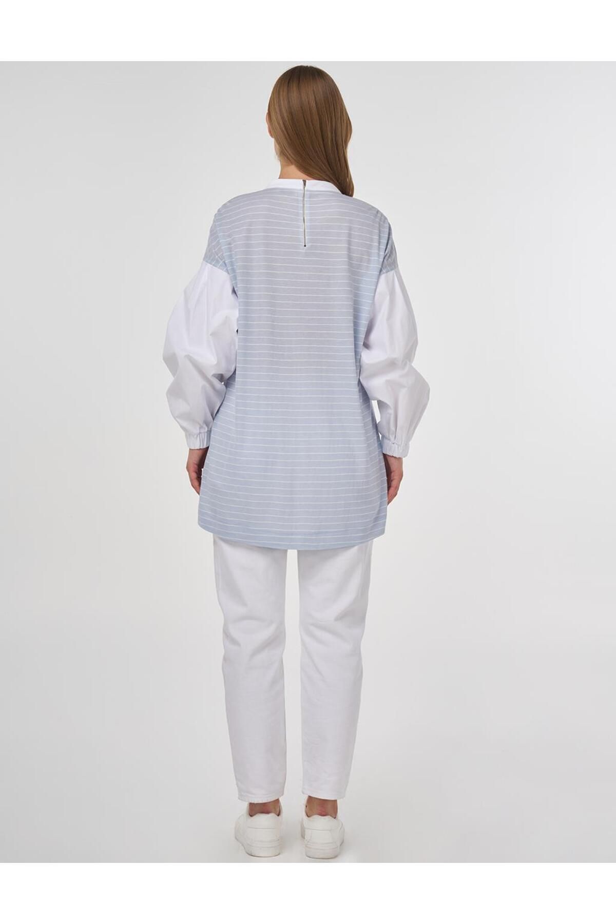 Kayra-Slogan Line Pattern Tunic Light Blue 5