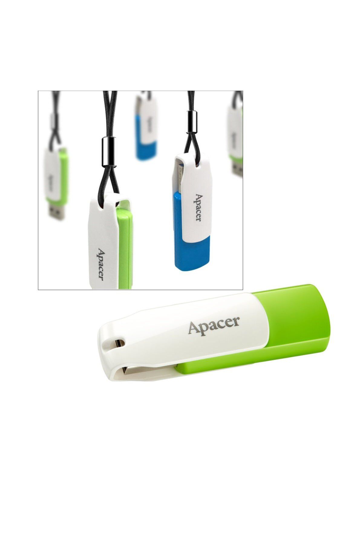 Apacer-USB 2.0 memory stick 64Gb, AH335, rotating, white with green 3