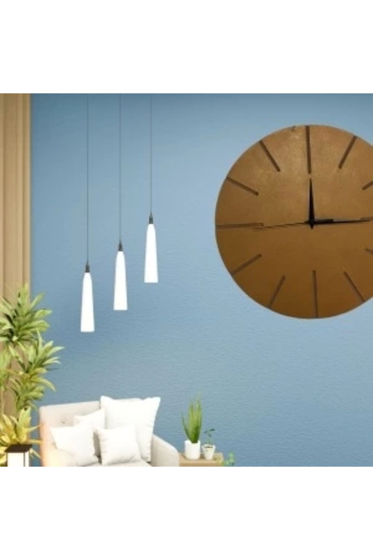 shopwave Ahşap Minimal Dekoratif Duvar Saati - 33x33 cm Açık Kahverengi