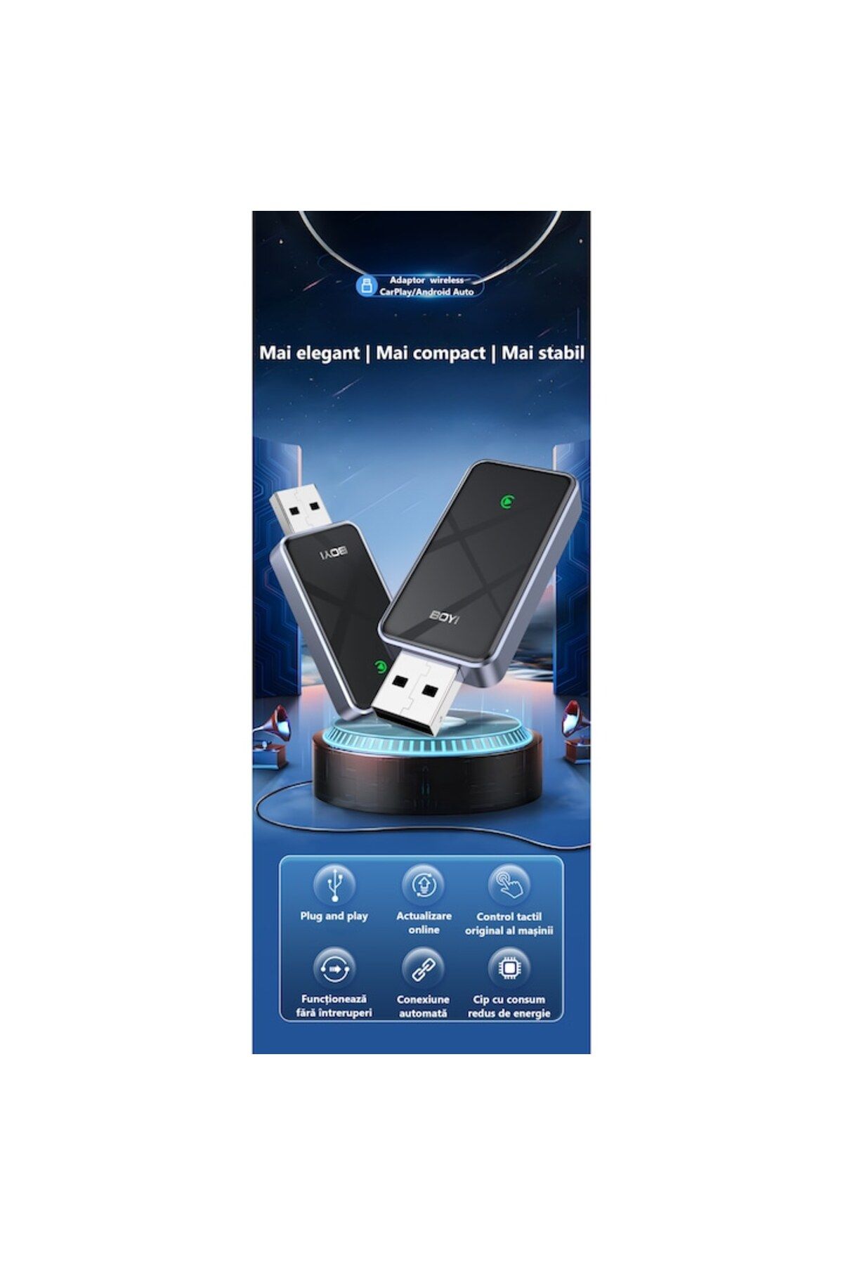 zyteq-2-in-1 Wireless Adapter, Android Auto & CarPlay, BT 5.2, A7 Chip, Dual WiFi, Black 3
