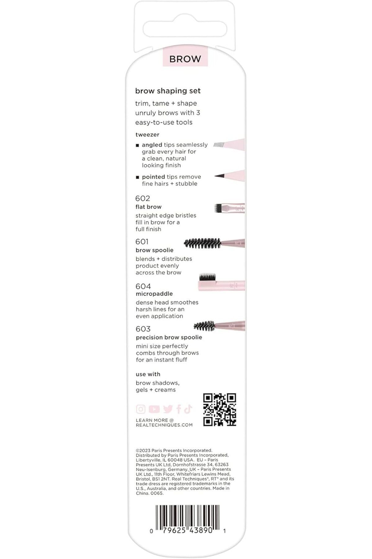 Real Techniques-Brow Shaping Set, Spoolie, Brow Brushes, Tweezers, Dual-Ended Eyebrow Tools, 3Pcs 8