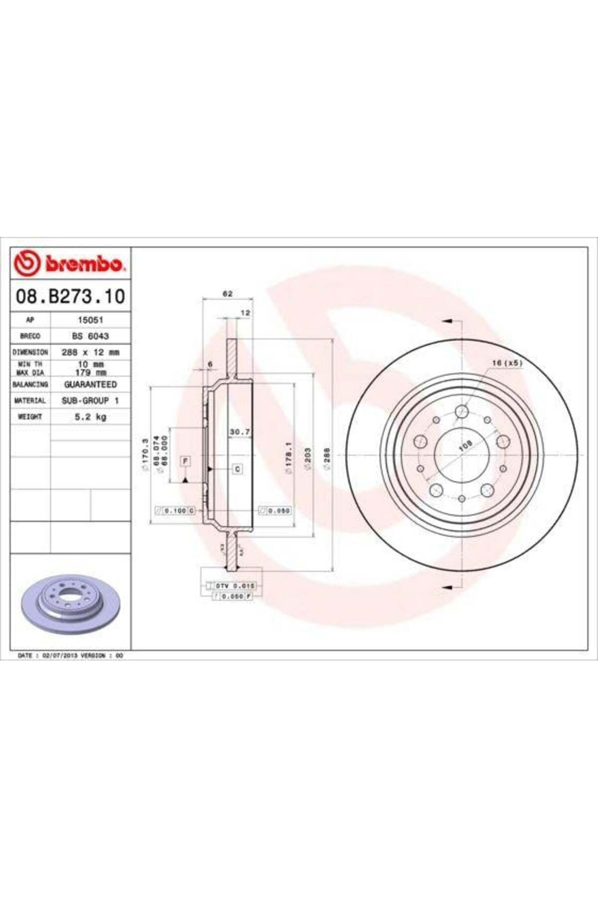 Universal ARKA FREN AYNASI VOLVO S60 01-10 S70 01-05 S80 98-06 XC70 00-07 288x12x5DL DELYKLY