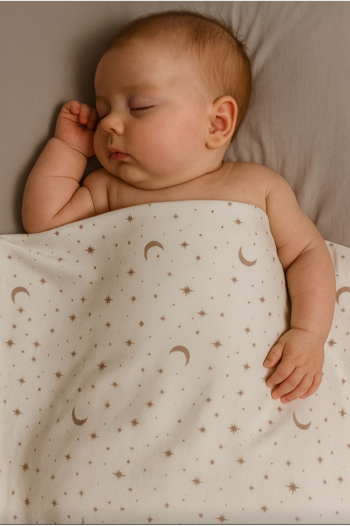 MomMondeKids Ay ve yıldız baskılı çift katlı %100pamuk yeni doğan battaniye