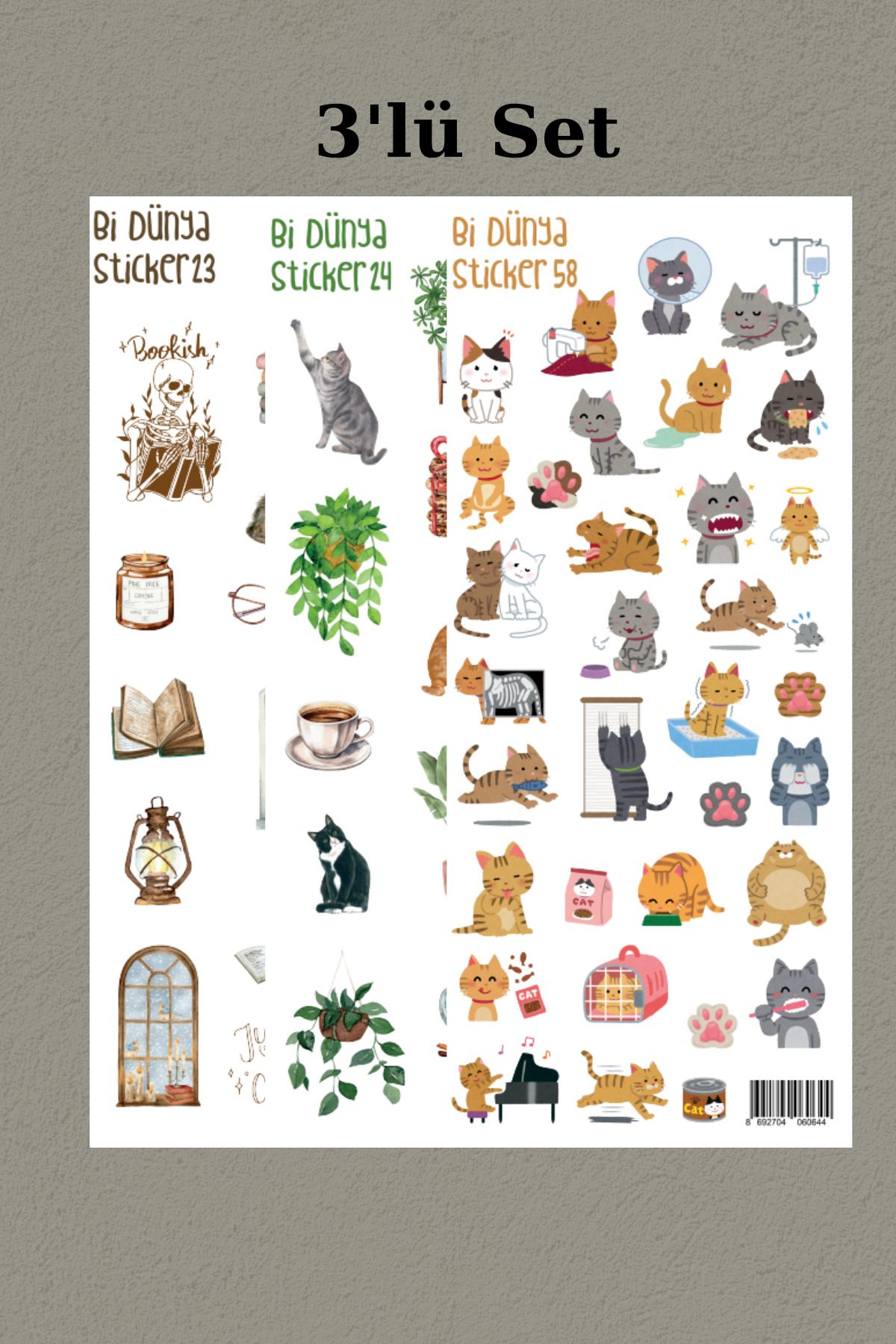 Bi Dünya Haber Kedi Temalı 3'lü Sticker