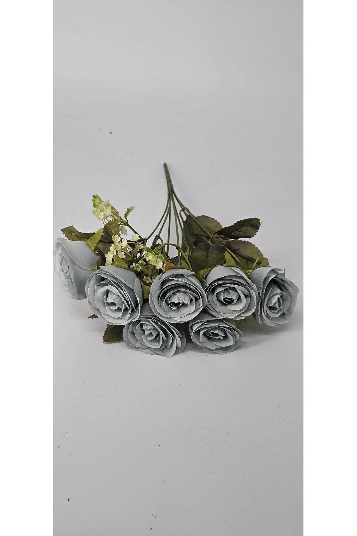 YAPAY ÇİÇEK DERYASI 7 kafalı 1 adet 35 cm bebe mavisi lotus gülü ev dekor saksı süsü