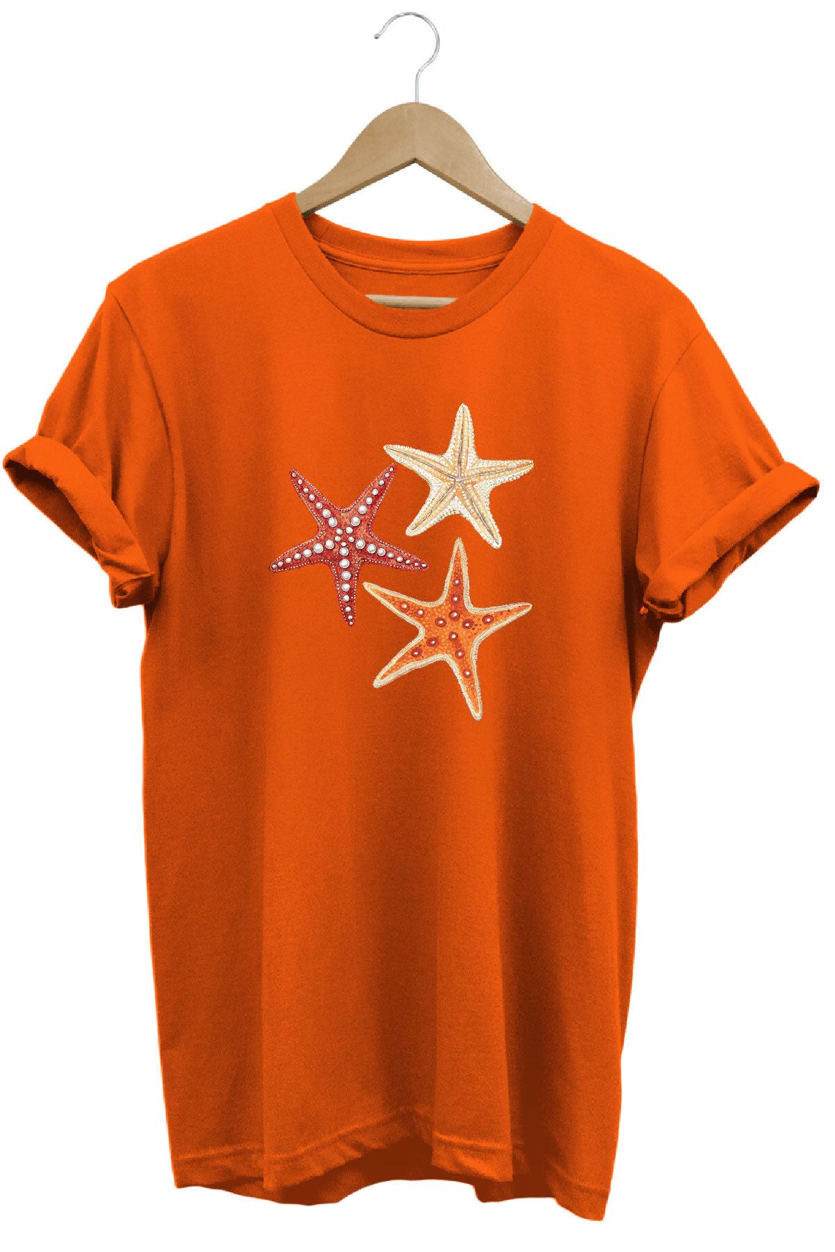 onsrawear Şık Deniz Yıldızı Tasarım Baskılı Yazlık Unisex %100 Pamuk Basic T-shirt
